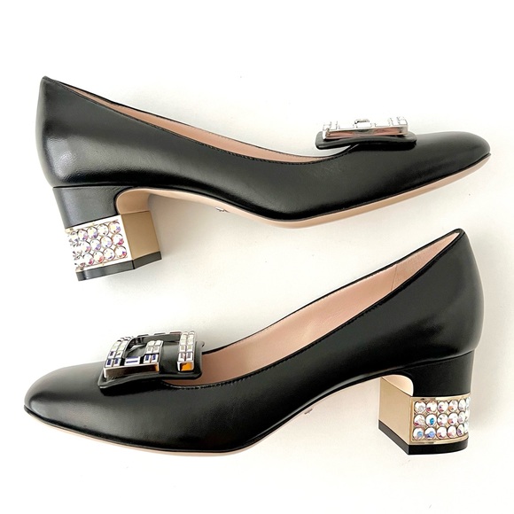 GUCCI | Decollete Madelyn Black Malaga Kid Pump Heel with G Crystals Size 37 - Picture 11 of 16